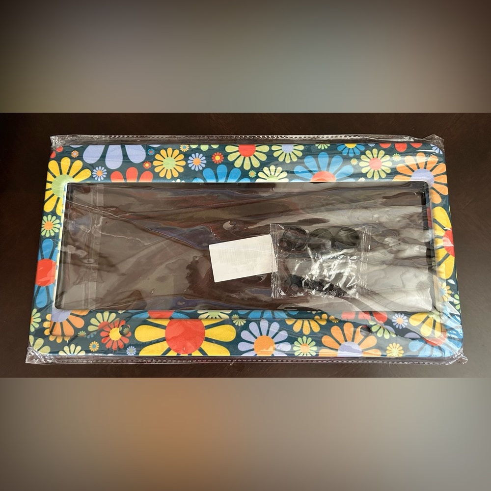 Brand New Abstract Hippie Flower Print License Plate Frames